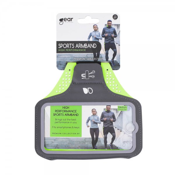 Gear Sportarmband Premium Medium 5.5" Grå/Gul