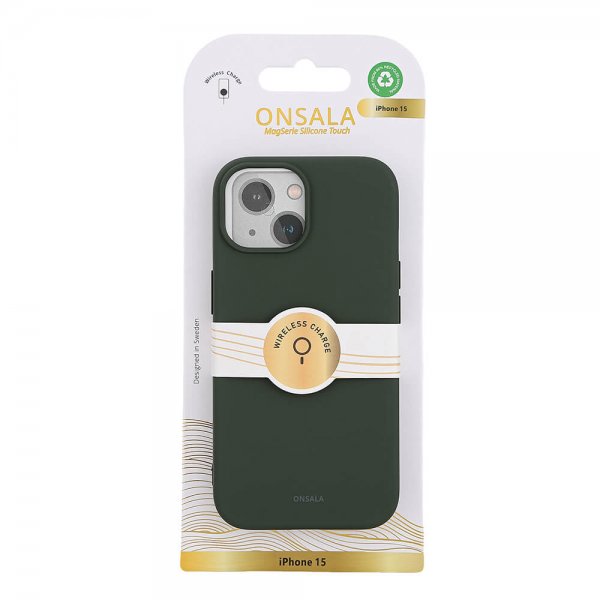 Onsala iPhone 15 Skal Silicone Touch MagSeries Olive Green