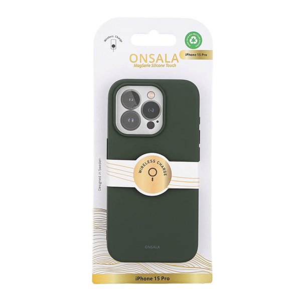 Onsala iPhone 15 Pro Skal Silicone Touch MagSeries Olive Green