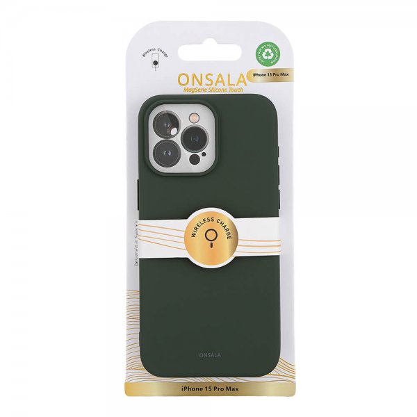 Onsala iPhone 15 Pro Max Skal Silicone Touch MagSeries Olive Green