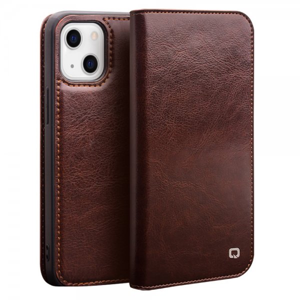 Qialino iPhone 13 Fodral Äkta Läder Brun
