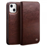 Qialino iPhone 13 Fodral Äkta Läder Brun