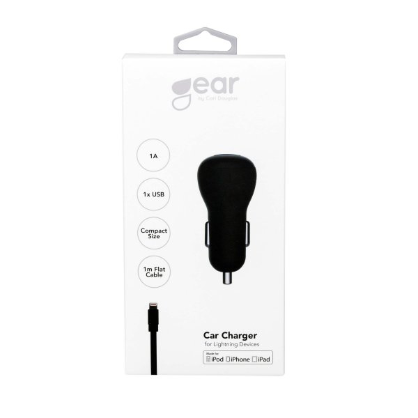 Gear Billaddare 1xUSB 1A Lightning Kabel 1m MFI Svart