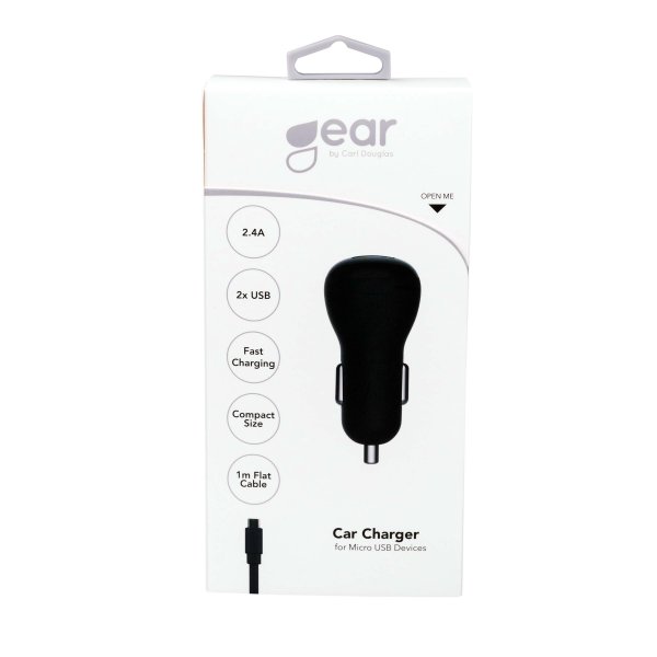 Gear Billaddare 2xUSB 2.4A Micro-USB Kabel 1m Svart