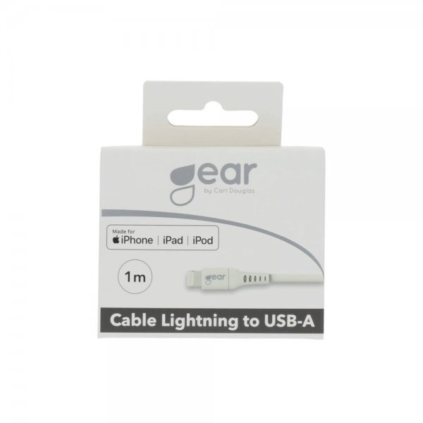 Gear Laddkabel Lightning till USB-A 1m MFI Vit