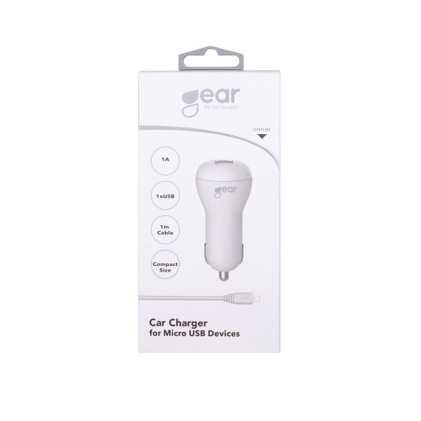 Gear Billaddare 1xUSB 1A Micro-USB Kabel 1m Vit