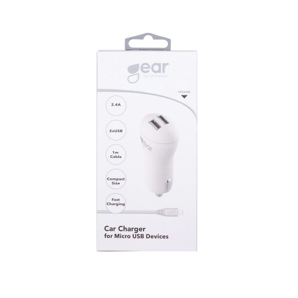 Gear Billaddare 2xUSB 2.4A Micro-USB Kabel 1m Vit