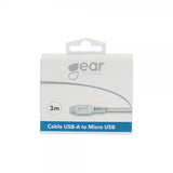 Gear Laddkabel Micro-USB till USB-A 3m Vit