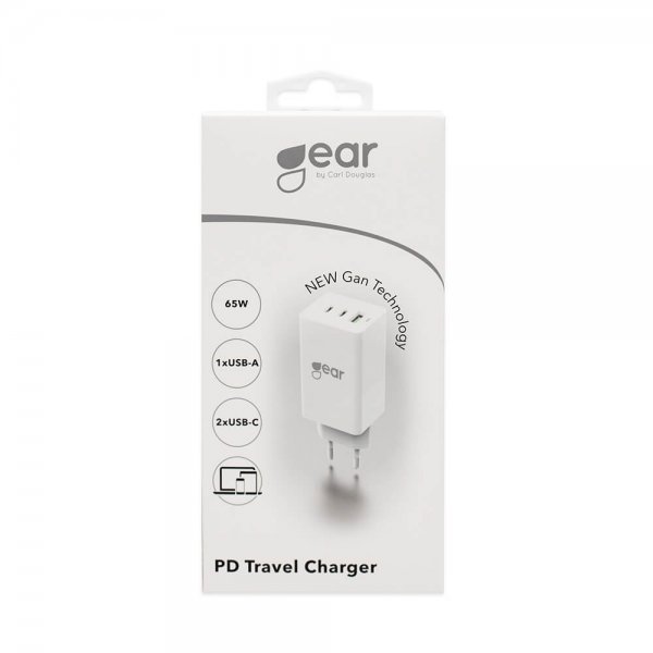 Gear Laddare GAN 2xUSB-C + 1xUSB-A PD 65W Vit