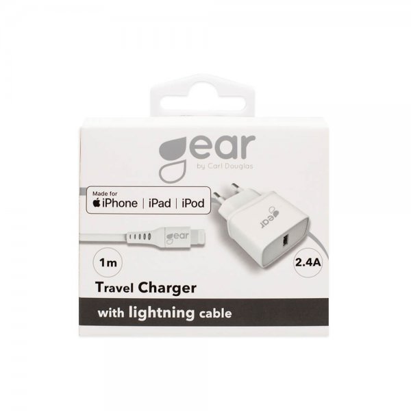 Gear Laddare 1xUSB 2.4A Lightning Kabel 1m MFI Vit