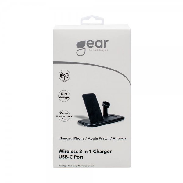 Gear Trådlös Tripple QI Laddare Mobil/Watch/Airpods 20W Svart