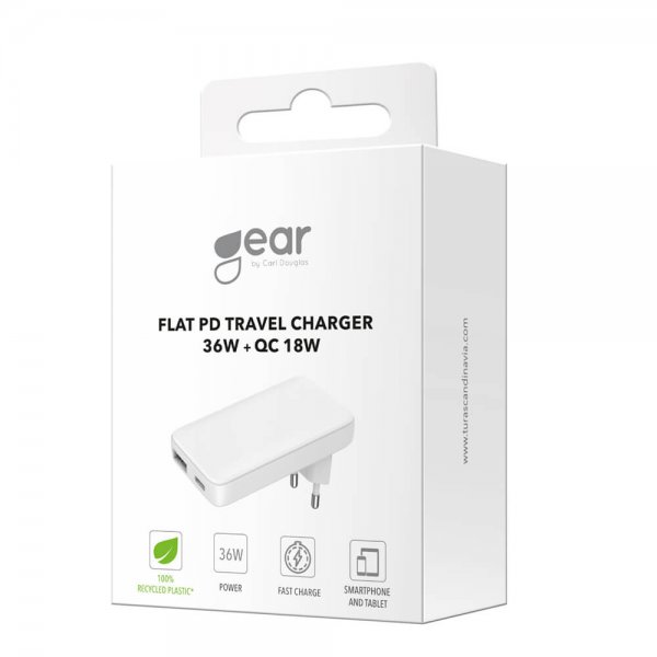 Gear Laddare Flat PD/PPS Travel Charger 36W + QC 18W Vit