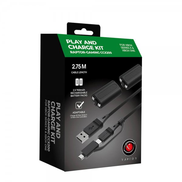 Raptor Xbox Series X/Xbox One Kontroller Batteripack Play and Charge Kit