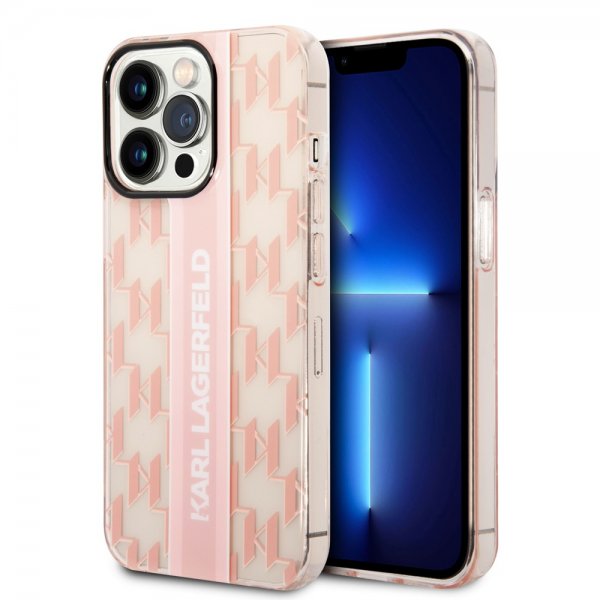 Karl Lagerfeld iPhone 14 Pro Skal Monogram Vertical Stripe Rosa