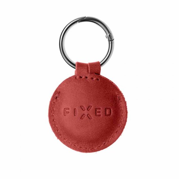 Fixed Apple AirTag Hållare Real Leather Keychain Case Röd