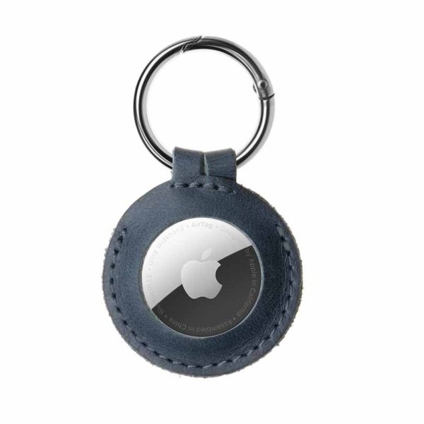 Fixed Apple AirTag Hållare Real Leather Keychain Case Blå