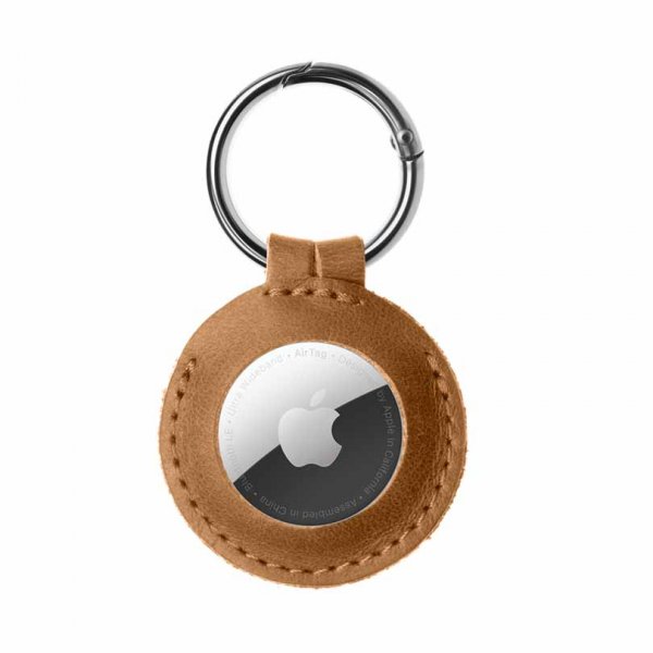 Fixed Apple AirTag Hållare Real Leather Keychain Case Brun