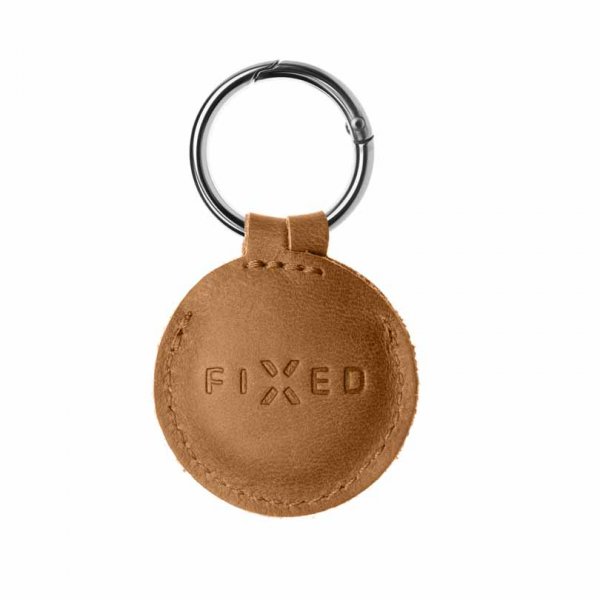 Fixed Apple AirTag Hållare Real Leather Keychain Case Brun