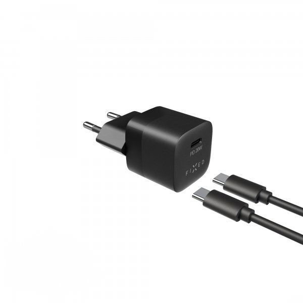 Fixed Laddare med Kabel Mini PD Travel Charger Kit USB-C/USB-C 20W Svart