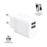 Fixed Laddare med USB-C Kabel 1m 2xUSB-A 17W Vit