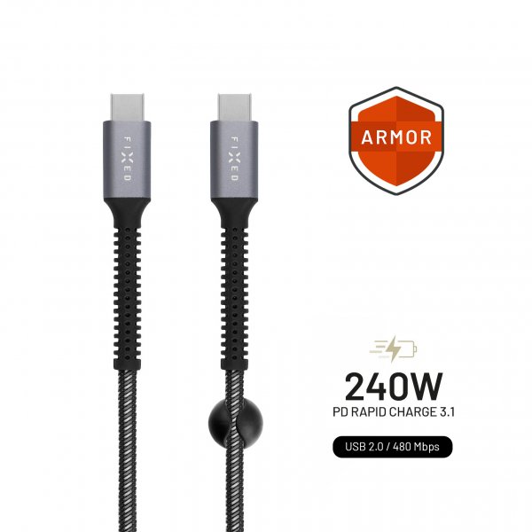 Fixed Kabel Armor 240W USB-C 2m Grå