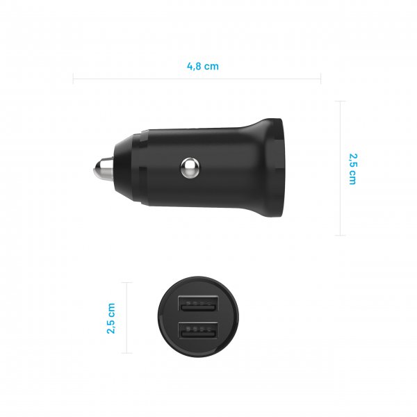 Fixed Mini Billaddare med Lightning-kabel 1m 15W Svart