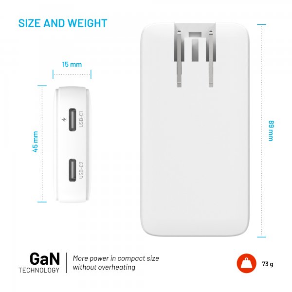 Fixed Reseladdare Slim Traveller 2xUSB-C 45W