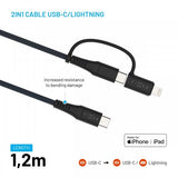 Fixed Kabel 2in1 USB-C/Lightning 60W 1.2m Svart