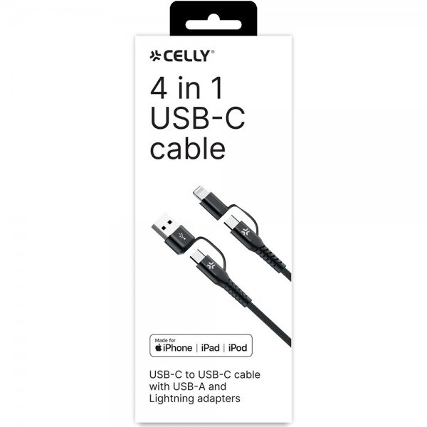Celly Kabel 4 in 1 USB-C/USB-A/Lightning Cable 60W 2m