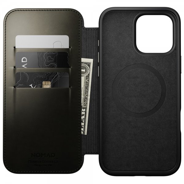 Nomad iPhone 16 Pro Max Fodral Modern Leather Folio Horween Green Chrome