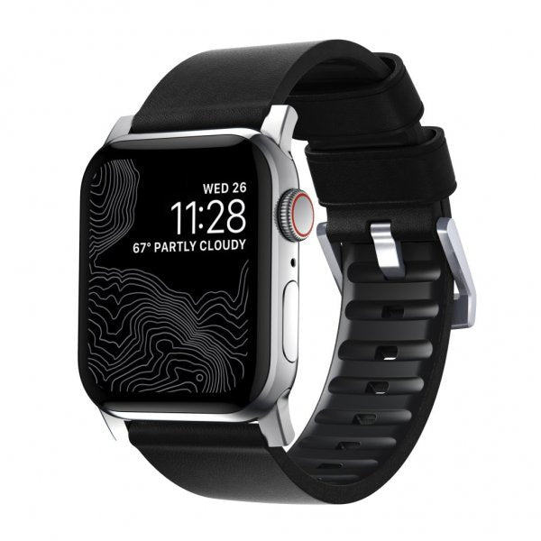 Nomad Apple Watch 44/45/46mm/Apple Watch Ultra Armband Active Band Pro Silver Hardware Svart