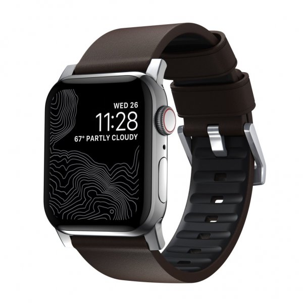 Nomad Apple Watch 44/45/46mm/Apple Watch Ultra Armband Active Band Pro Silver Hardware Classic Brown