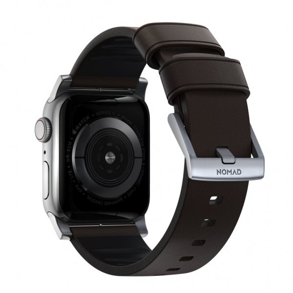 Nomad Apple Watch 44/45/46mm/Apple Watch Ultra Armband Active Band Pro Silver Hardware Classic Brown
