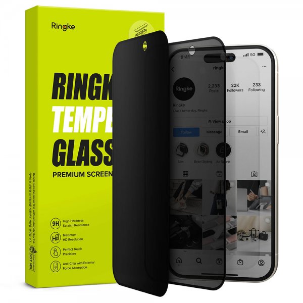 Ringke iPhone 15 Pro Skärmskydd Privacy Tempered Glass Installation Jig