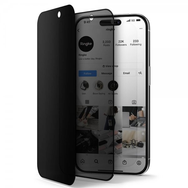 Ringke iPhone 15 Pro Skärmskydd Privacy Tempered Glass Installation Jig