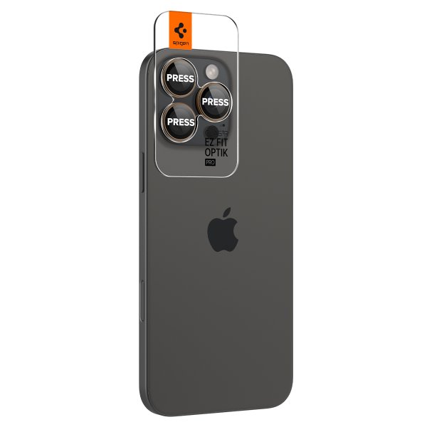 Spigen iPhone 16 Pro/Pro Max/17 Pro/Pro Max Kameraskydd GLAS.tR EZ Fit Optik Pro 2-pack Desert Titanium