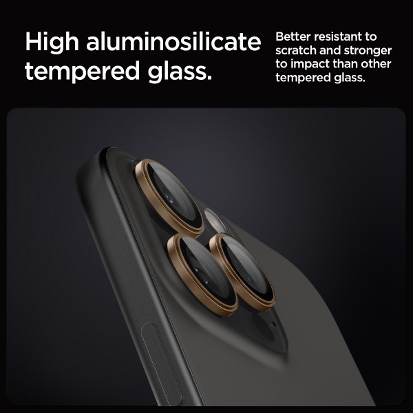 Spigen iPhone 16 Pro/Pro Max/17 Pro/Pro Max Kameraskydd GLAS.tR EZ Fit Optik Pro 2-pack Desert Titanium