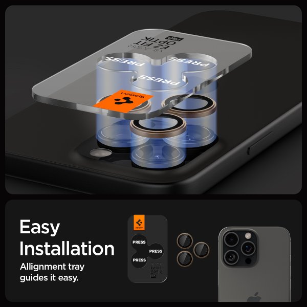 Spigen iPhone 16 Pro/Pro Max/17 Pro/Pro Max Kameraskydd GLAS.tR EZ Fit Optik Pro 2-pack Desert Titanium