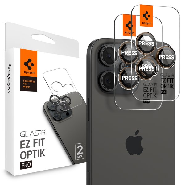 Spigen iPhone 16 Pro/Pro Max/17 Pro/Pro Max Kameraskydd GLAS.tR EZ Fit Optik Pro 2-pack Desert Titanium