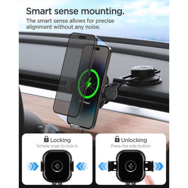 Spigen Bilhållare OneTap Pro Dashboard Mount Charger 15W Svart