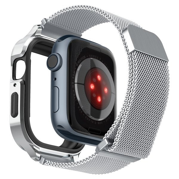 Spigen Apple Watch 45mm Skal med Armband Metal Fit Pro Silver