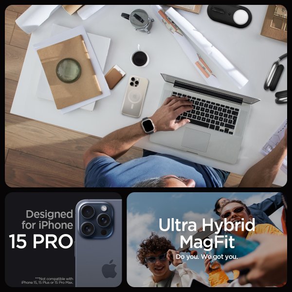 Spigen iPhone 15 Pro Skal Ultra Hybrid MagFit Frost Natural Titanium