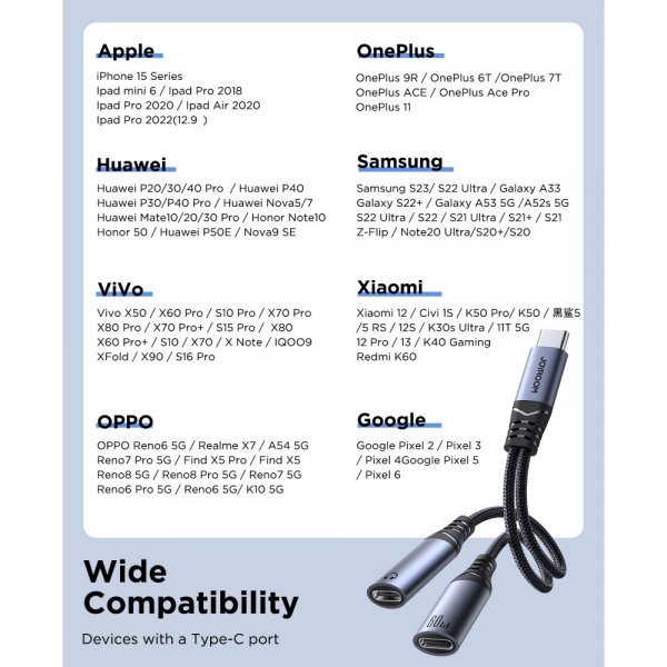 Joyroom Adapter 2-in-1 Audio Adapter USB-C to dual USB-C