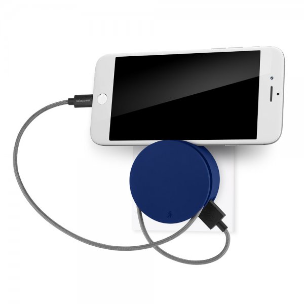 Usbepower AERO MINI Dubbel USB-laddare Stativ och Kabelspole för iPhone Blå