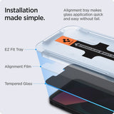 Spigen iPhone 13/13 Pro/14/16e/17e Skärmskydd GLAS.tR EZ Fit Privacy 2-pack