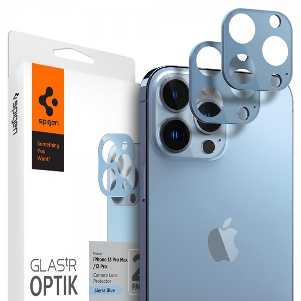 Spigen iPhone 13 Pro/iPhone 13 Pro Max Kameraskydd Glas.tR Optik 2-pack Sierra Blue
