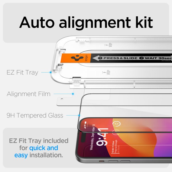 Spigen iPhone 15 Plus Skärmskydd GLAS.tR EZ Fit FC Svart 2-pack