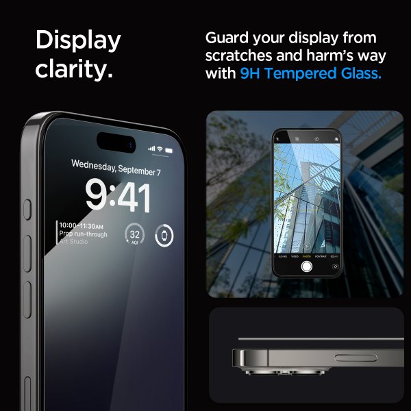 Spigen iPhone 15 Pro Skärmskydd GLAS.tR EZ Fit FC Svart 2-pack