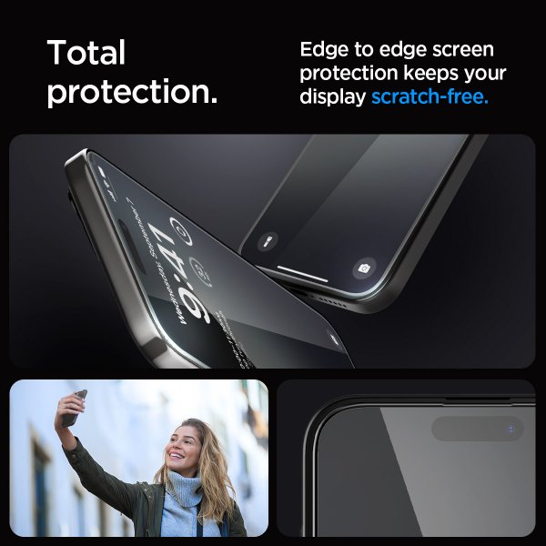 Spigen iPhone 15 Pro Skärmskydd GLAS.tR EZ Fit FC Svart 2-pack