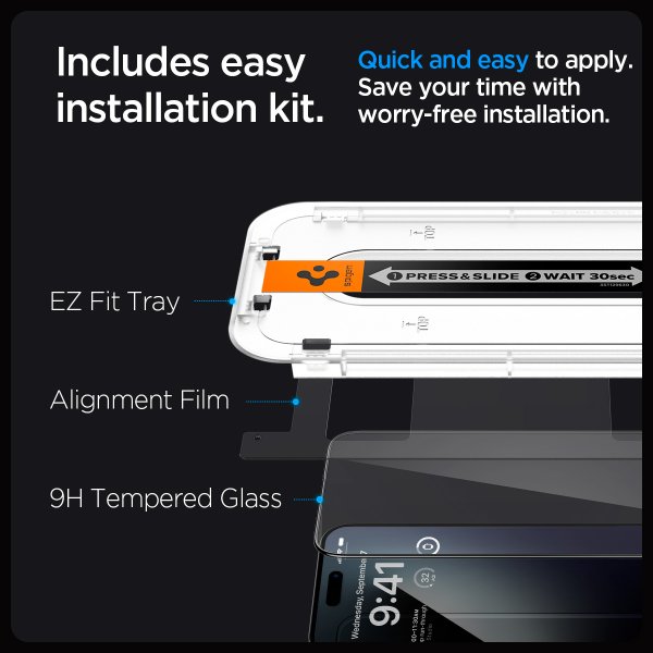 Spigen iPhone 15 Pro Skärmskydd GLAS.tR EZ Fit FC Svart 2-pack